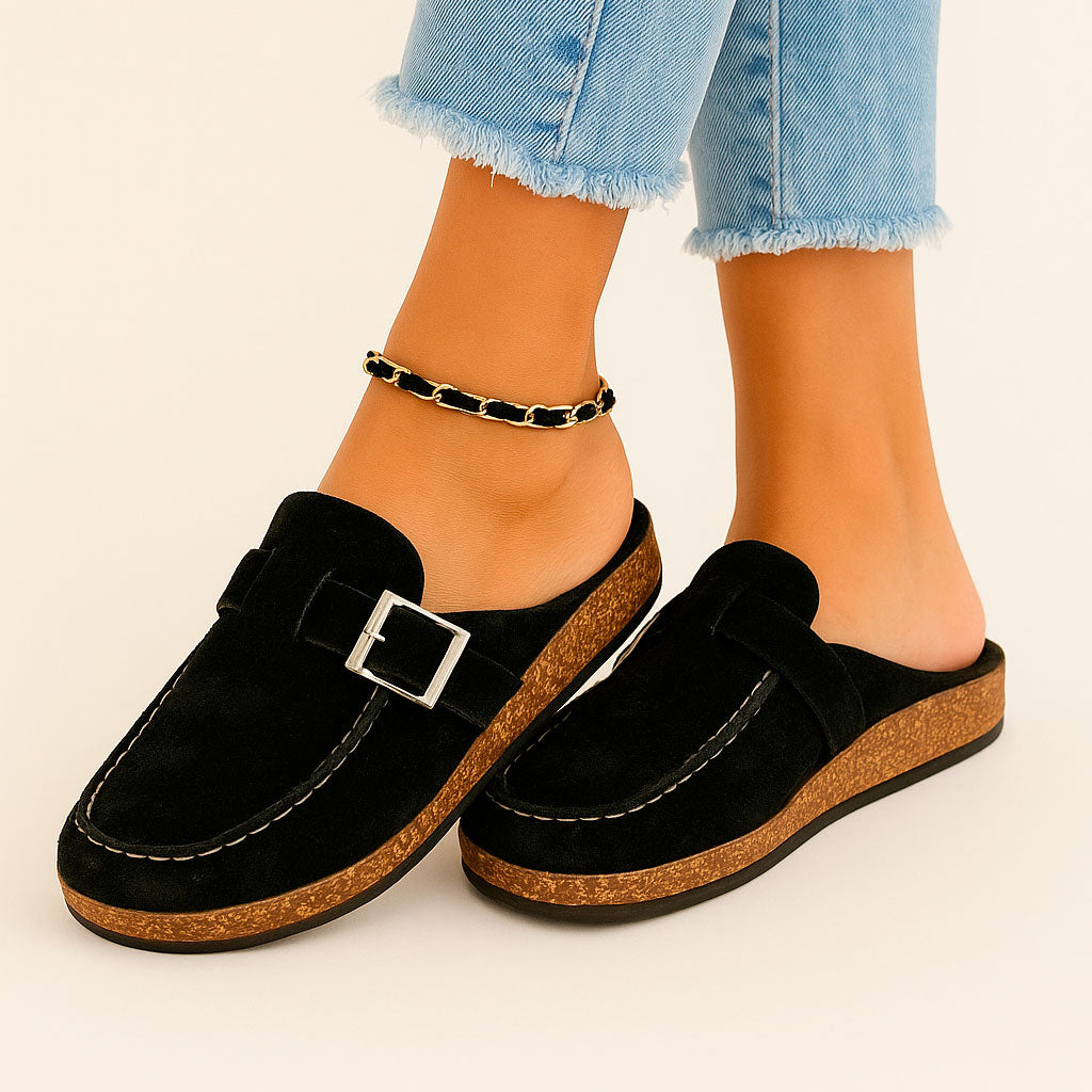 Comode mules in pelle scamosciata da donna con dettaglio fibbia 2