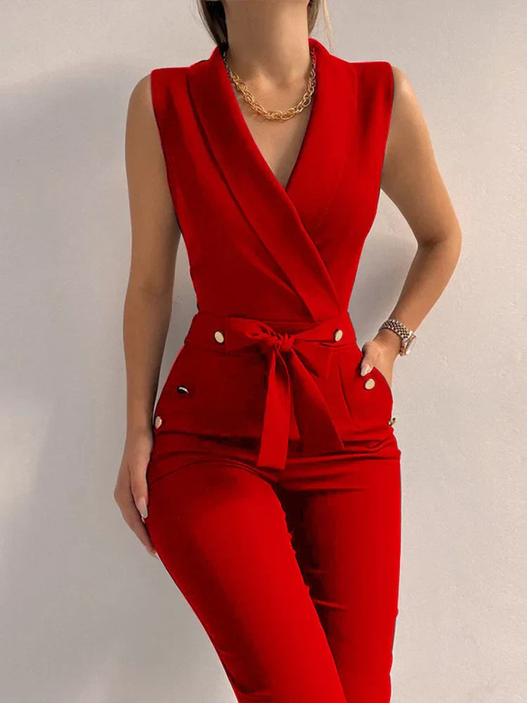 Completo Donna Elegante Rosso Senza Maniche con Cintura – Fiorabella