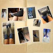 Calze a compressione per sport e viaggio, design unisex, colori blu e nero, migliorano la circolazione, comfort e supporto per gambe e piedi.
