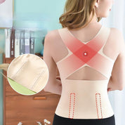 Gilet correttore postura donna, supporto schiena, design ergonomico, colore beige, ideale per sollievo dolore e allineamento spinale.