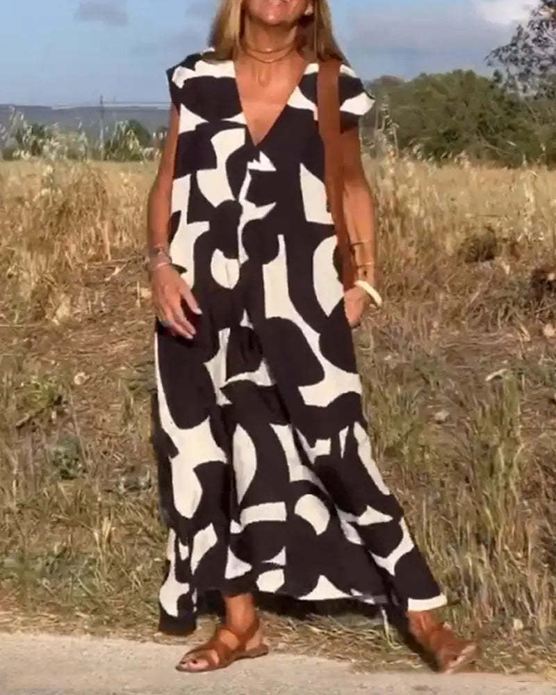 Maxi Abito Estivo Bozen Stampato con Elegante Scollo a V