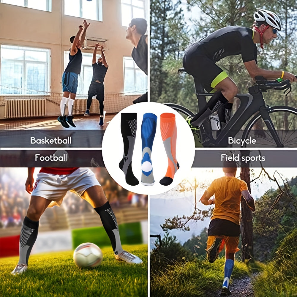Calze sportive a compressione per basket, ciclismo, calcio e sport all'aperto. Design ergonomico, traspirante, ideale per prestazioni atletiche.
