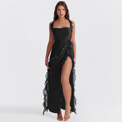Elegantissimo Vestito Lungo Giorgia con Volant e Sottile Apertura