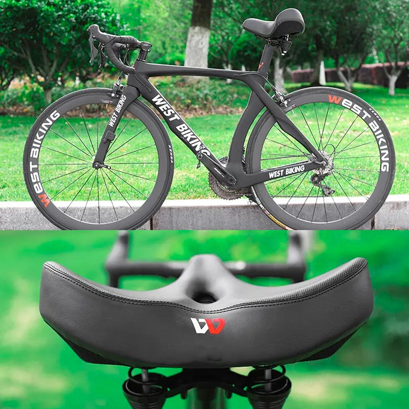 Bicicletta da corsa nera West Biking, design aerodinamico, sella ergonomica, ruote in lega leggera, ideale per ciclismo su strada.