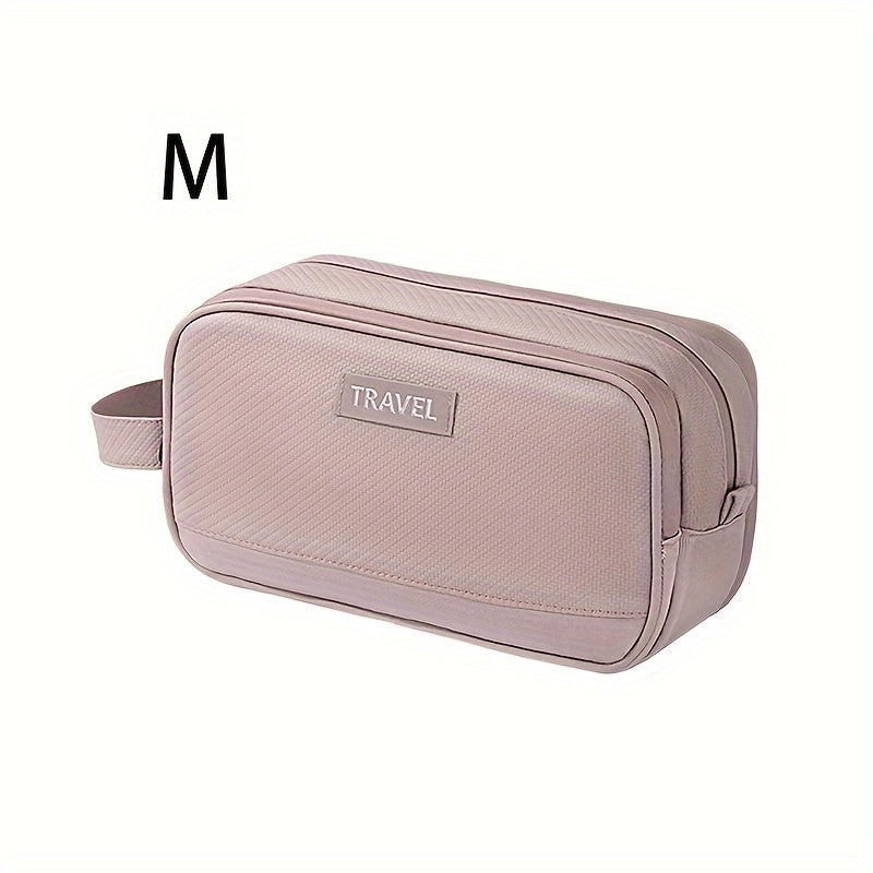 Borsa da viaggio rosa taglia M, design elegante con manico laterale, ideale per organizzare accessori e cosmetici. Perfetta per viaggi e spostamenti.