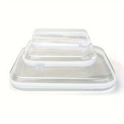 Set di contenitori trasparenti in silicone con chiusura ermetica, impilabili, ideali per conservare alimenti. Perfetti per cucina e frigorifero.