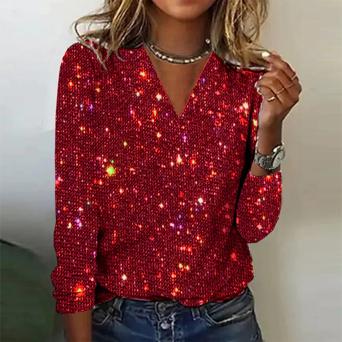 Elena | Top con scollo a V con paillettes abbaglianti