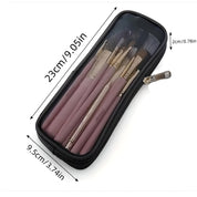 Set pennelli trucco rosa con custodia trasparente, dimensioni 23x9,5x2 cm. Ideale per cosmetici, accessori bellezza, kit make-up portatile.