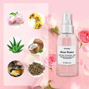 Acqua di rose Envisha 100ml, spray idratante per viso, ingredienti naturali: rosa, aloe, cocco, miele, tè verde, amamelide. Vegan, senza conservanti.
