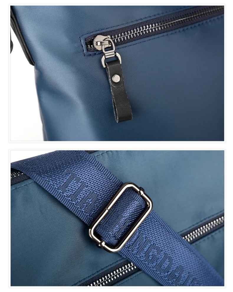 Borsa a tracolla blu in nylon con cerniera e fibbia in metallo, design elegante e moderno, ideale per uomo, accessorio moda pratico e resistente.