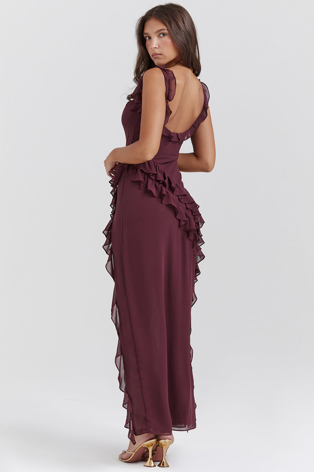Elegantissimo Vestito Lungo Giorgia con Volant e Sottile Apertura