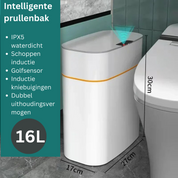 Cestino intelligente da 16L, impermeabile IPX5, con sensore a infrarossi e induzione, design moderno bianco, dimensioni 30x27x17 cm.