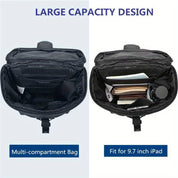 Borsa multi-scomparto nera, design capiente, adatta per iPad 9,7 pollici, con spazio per accessori, ideale per viaggi e lavoro.
