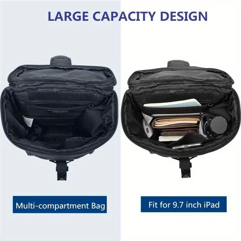 Borsa multi-scomparto nera, design capiente, adatta per iPad 9,7 pollici, con spazio per accessori, ideale per viaggi e lavoro.