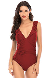Delizioso Costume Estivo Bella con Spalle a Volant e Scollo a V Elegante