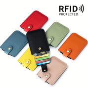 Portafoglio in pelle RFID multicolore con protezione antifrode, compatto e sottile, ideale per carte di credito e documenti, design moderno e sicuro.