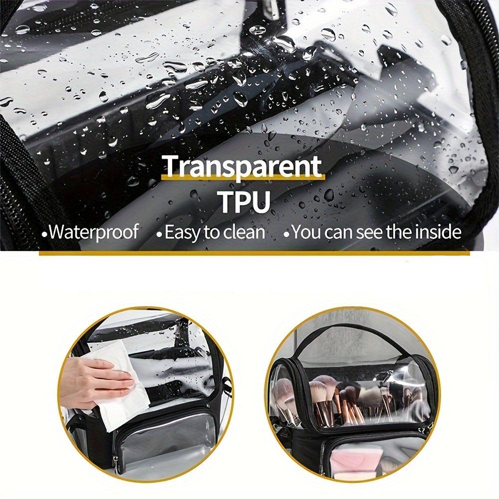 Borsa trasparente in TPU impermeabile, facile da pulire, con scomparti per cosmetici. Ideale per organizzare e visualizzare il contenuto.
