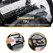 Borsa trasparente in TPU impermeabile, facile da pulire, con scomparti per cosmetici. Ideale per organizzare e visualizzare il contenuto.