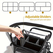 Borsa organizer trasparente con divisori regolabili, ideale per cosmetici e accessori. Design versatile, personalizzabile, perfetto per viaggi e uso quotidiano.