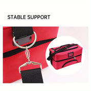 Borsa da viaggio rossa con supporto stabile, tracolla regolabile e chiusura a zip. Design resistente, ideale per viaggi e trasporti sicuri.