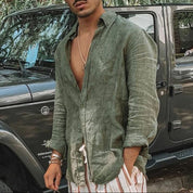  Camicia da uomo a maniche lunghe-miscela di lino di cotone-Fit rilassato-abbigliamento casual abbottonato-6