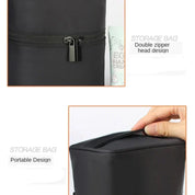 Borsa portaoggetti nera con doppia cerniera, design portatile, ideale per organizzazione e viaggio. Accessorio pratico e versatile.