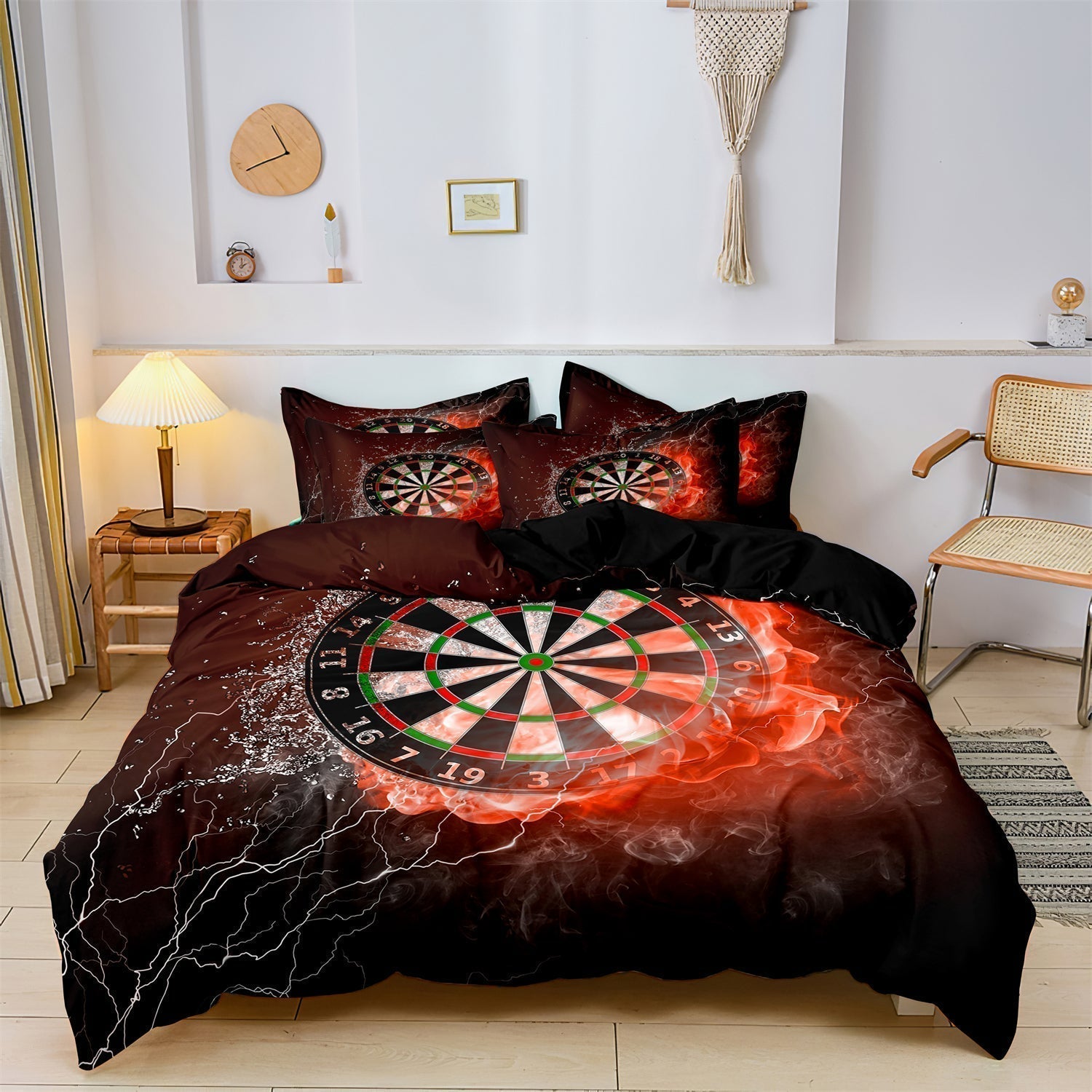 Set copripiumino con motivo bersaglio freccette, design moderno e colorato, camera da letto elegante, decorazione originale, tessuto morbido e resistente.