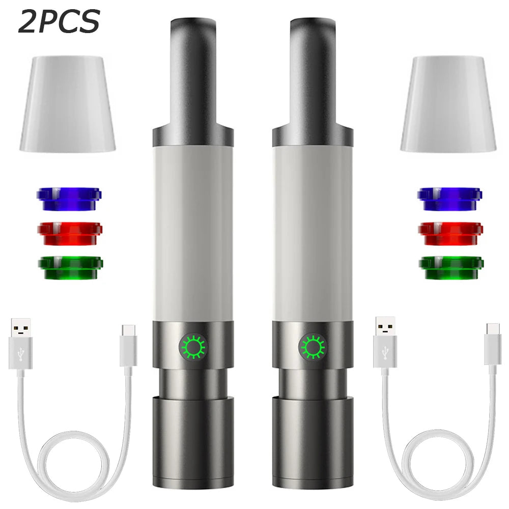 2 aspirapolvere portatili senza fili, ricaricabili USB, con accessori colorati, design compatto, ideali per auto e casa.