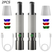 2 aspirapolvere portatili senza fili, ricaricabili USB, con accessori colorati, design compatto, ideali per auto e casa.