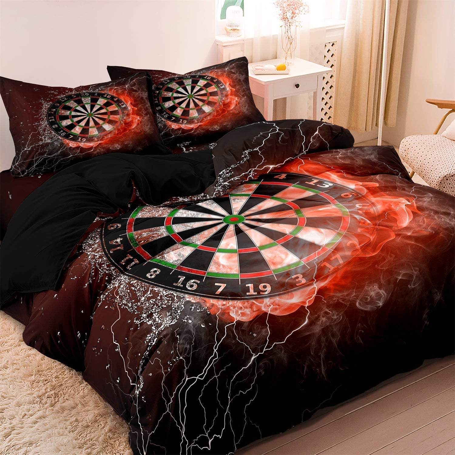 Set copripiumino con motivo bersaglio freccette, design moderno e colorato, ideale per camera da letto, tessuto morbido e resistente, decorazione originale.