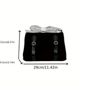 Borsa a mano nera in velluto con dettagli in pelle, fiocco bianco decorativo, dimensioni 29x21x9.5 cm. Elegante accessorio moda donna.