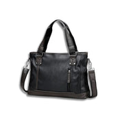 Borsa a tracolla in pelle nera, design elegante, con manici e tasca frontale con zip. Accessorio moda donna, ideale per lavoro e tempo libero.