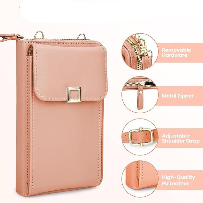 Elegante borsa a tracolla in pelle PU rosa con cerniera in metallo, tracolla regolabile e hardware rimovibile. Accessorio moda donna.