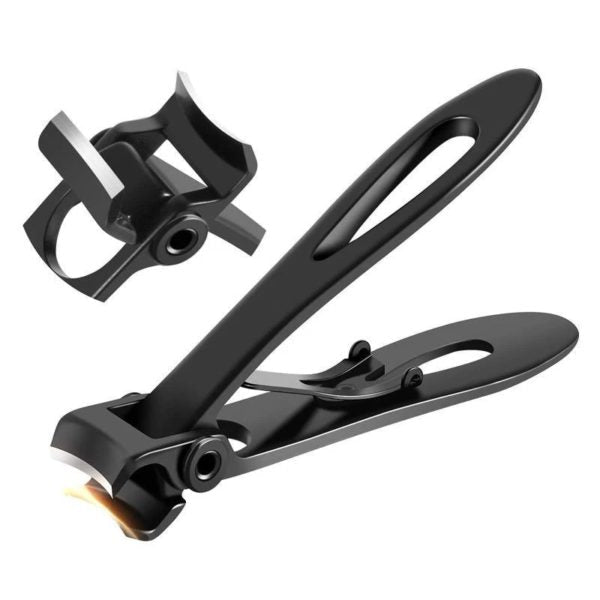 Tagliaunghie nero in acciaio inox con design ergonomico, lama affilata e impugnatura antiscivolo. Accessorio manicure professionale.