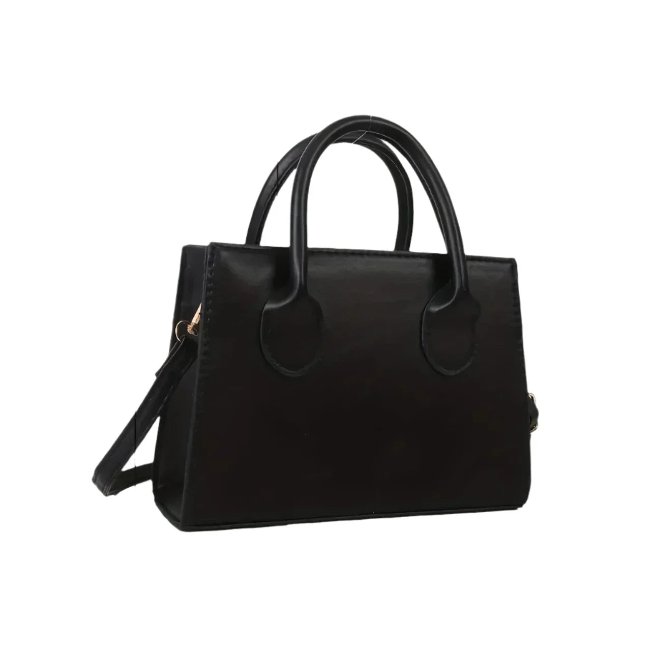 Borsa a mano in pelle nera elegante con tracolla, design classico, ideale per donna, accessorio moda versatile per ogni occasione.