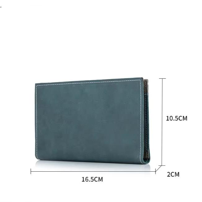 Portafoglio uomo in pelle blu, dimensioni 16,5x10,5x2 cm, design elegante e sottile, ideale per carte e contanti. Accessorio moda maschile.