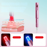 Dispositivo per microneedling rosa con display digitale, aghi regolabili e luce LED, ideale per trattamenti viso e cura della pelle.
