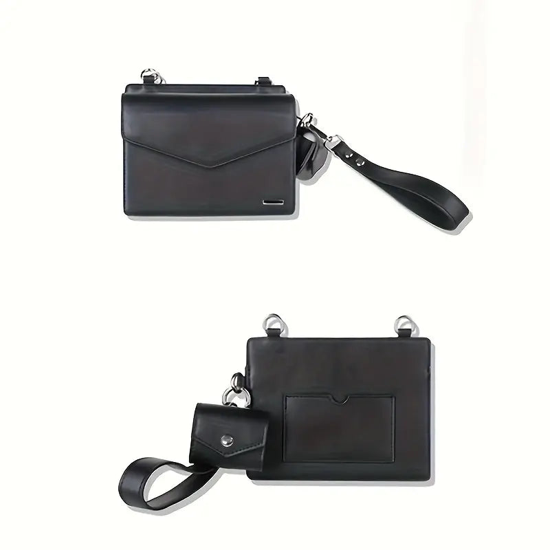 Borsa a tracolla in pelle nera, design elegante e moderno, con cinturino regolabile e tasca posteriore. Accessorio moda uomo/donna di alta qualità.
