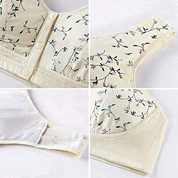 Reggiseno senza ferretto in cotone, design floreale, chiusura frontale con bottoni, spalline larghe, comfort quotidiano, intimo donna elegante.
