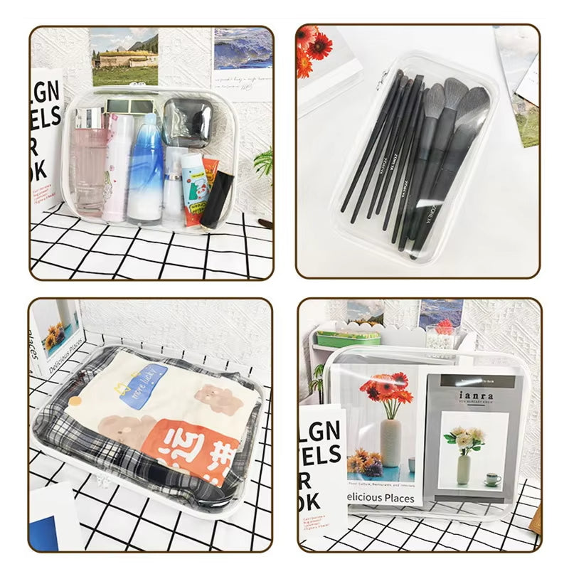 Set di borse trasparenti multiuso, ideali per cosmetici, articoli da toeletta e accessori viaggio. Design compatto, resistente e impermeabile.