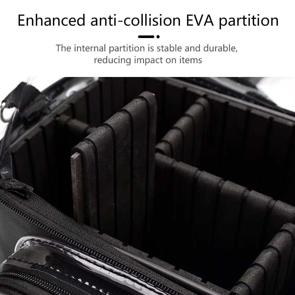 Zaino con divisori interni EVA anti-collisione, resistente e stabile, ideale per protezione oggetti. Design robusto e funzionale per viaggi sicuri.