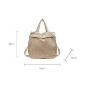 Borsa a tracolla beige in tela, dimensioni 33x32x7.5 cm, design casual e spazioso, ideale per uso quotidiano e shopping.