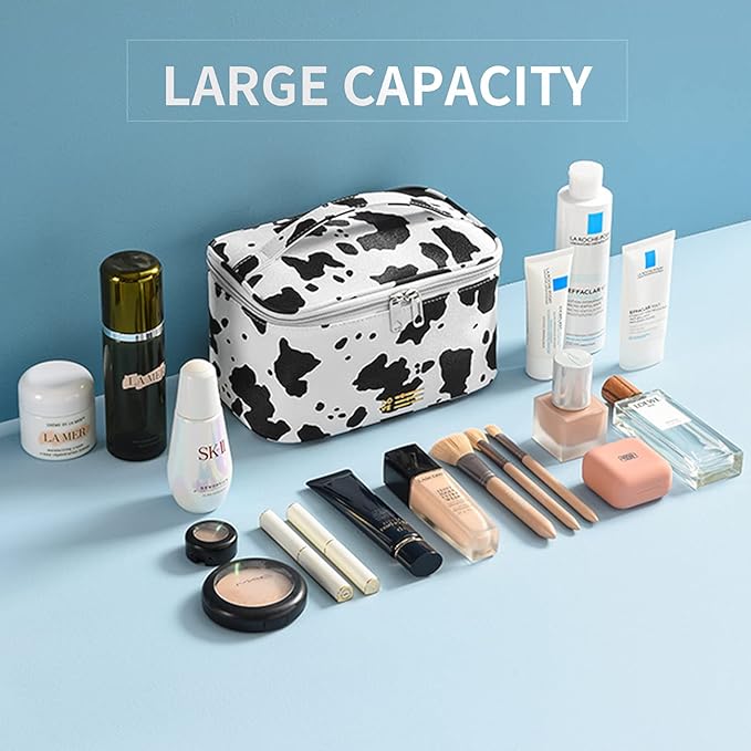 Maddalena | Borsa per trucco cosmetico impermeabile in pelle PU con stampa mucca