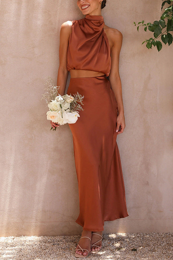 Esther - Elegante Completo in Satin con Top e Gonna