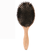 Spazzola per capelli in legno con setole naturali, manico ergonomico, ideale per districare e lisciare, cura capelli, accessorio bellezza eco-friendly.