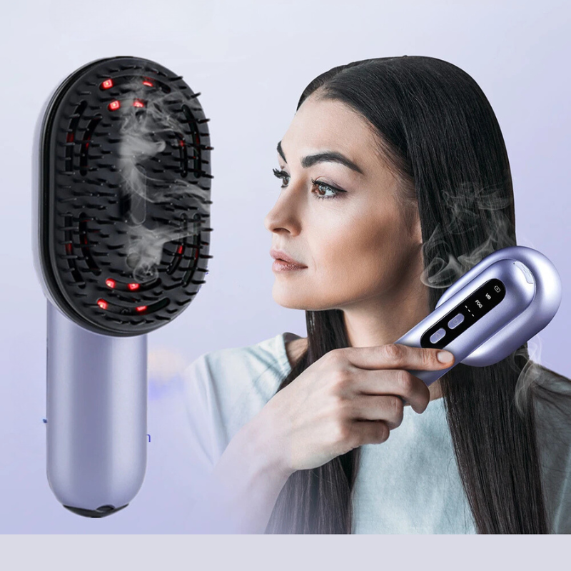 Spazzola lisciante a vapore con display digitale, design ergonomico, ideale per capelli lisci e lucenti. Tecnologia avanzata per styling professionale.