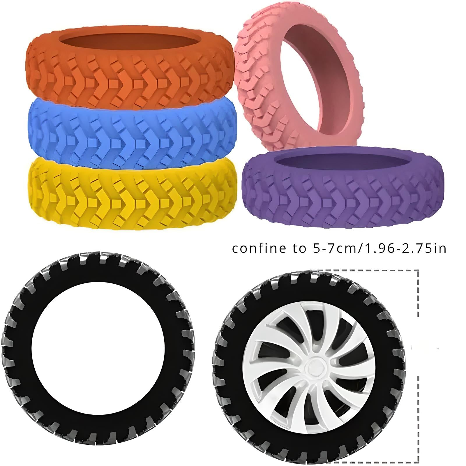 Set di coperture in silicone colorate per ruote di robot aspirapolvere, compatibili con diametro 5-7 cm, migliorano aderenza e protezione.