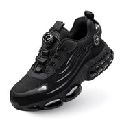 Scarpa sportiva nera da uomo con suola ammortizzata, design moderno e lacci elastici. Ideale per corsa e allenamento. Scarpe da ginnastica leggere.