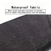 Tessuto impermeabile nero con gocce d'acqua, resistente all'usura, ideale per protezione da pioggia e sudore. Materiale durevole e di alta qualità.