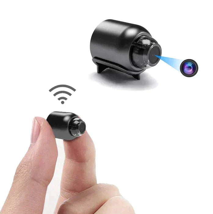 Mini telecamera wireless portatile, design compatto, connettività Wi-Fi, ideale per sorveglianza discreta e sicurezza domestica.